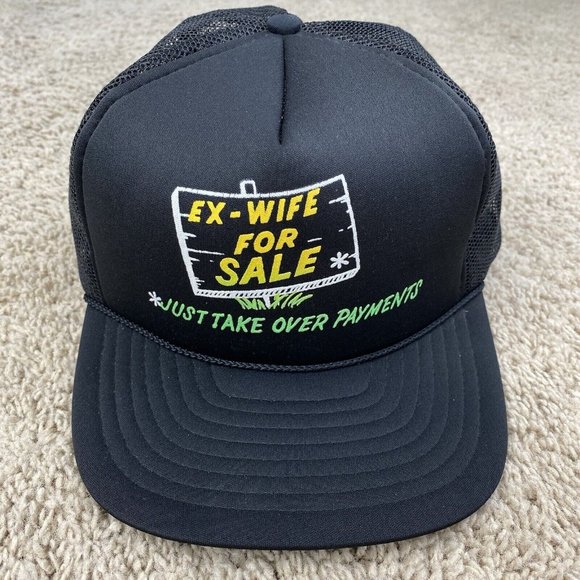 Vintage Madhatter Ex Wife For Sale Hat Humor‎ Black SnapBack Foam Trucker Cap - Picture 1 of 6